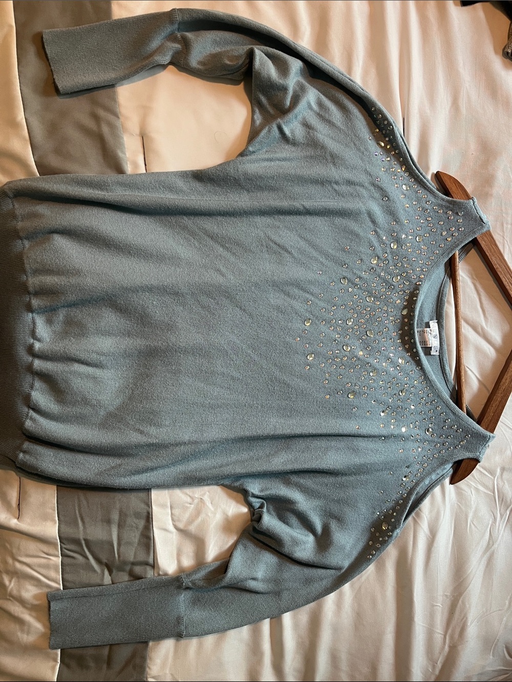 VENUS Pale Blue Embellished Knit Sweater